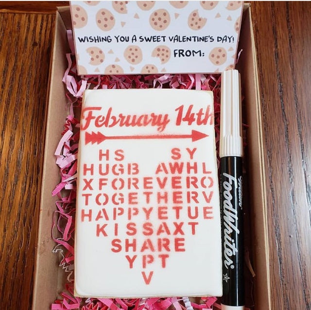 Valentine's Word Search PYO w/ Bonus Bag Topper & Answer Key Digital Design Cookie Stencil Mama Shaw's Bakery