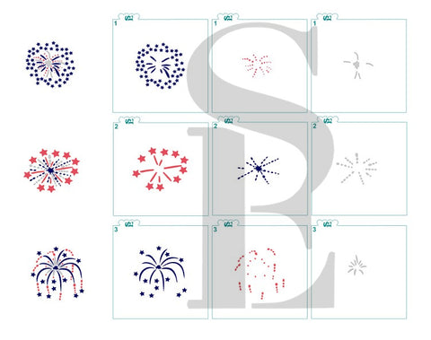 4th of July Fireworks #3 - Bundle of 3 Digital Designs Cookie Stencils