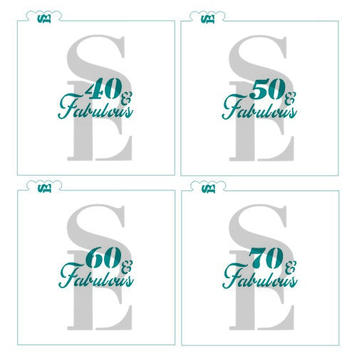 40, 50, 60, 70 & Fabulous Stencil Bundle for Cookies, Cakes & Culinary Cookie Stencils