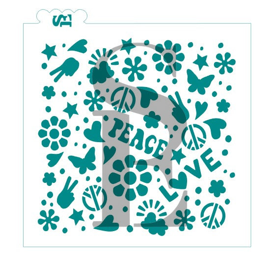 Retro 60's / 70's Peace, Love, Butterfly Background Digital Design Cookie Stencil