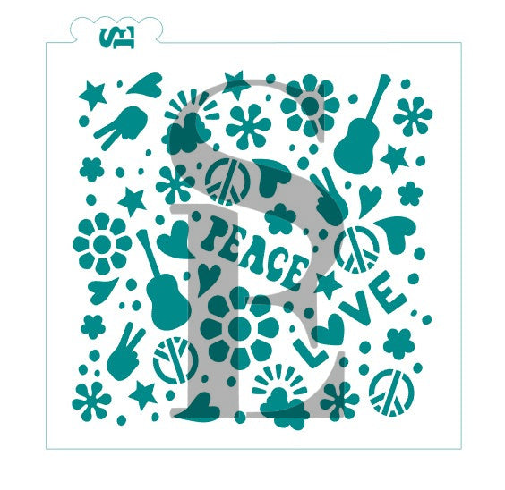 Retro 60's / 70's Peace, Love, Butterfly Background Digital Design Cookie Stencil