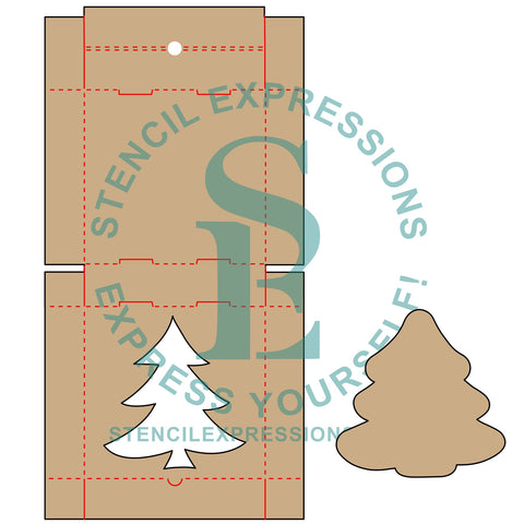Pizza Box, 4"sq TREE Cutout Cookie / Gift Box Digital SVG Design Download
