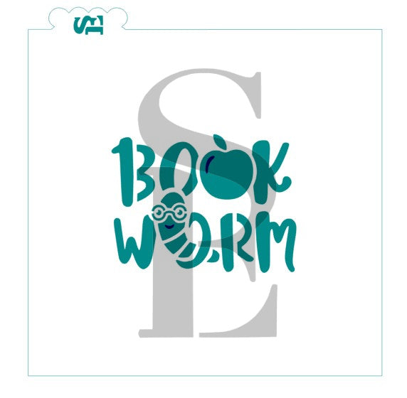 Book Worm Single and Layered Digital Design cookie stencil