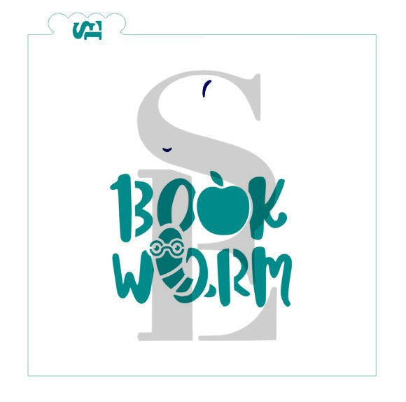 Book Worm Single and Layered Digital Design cookie stencil