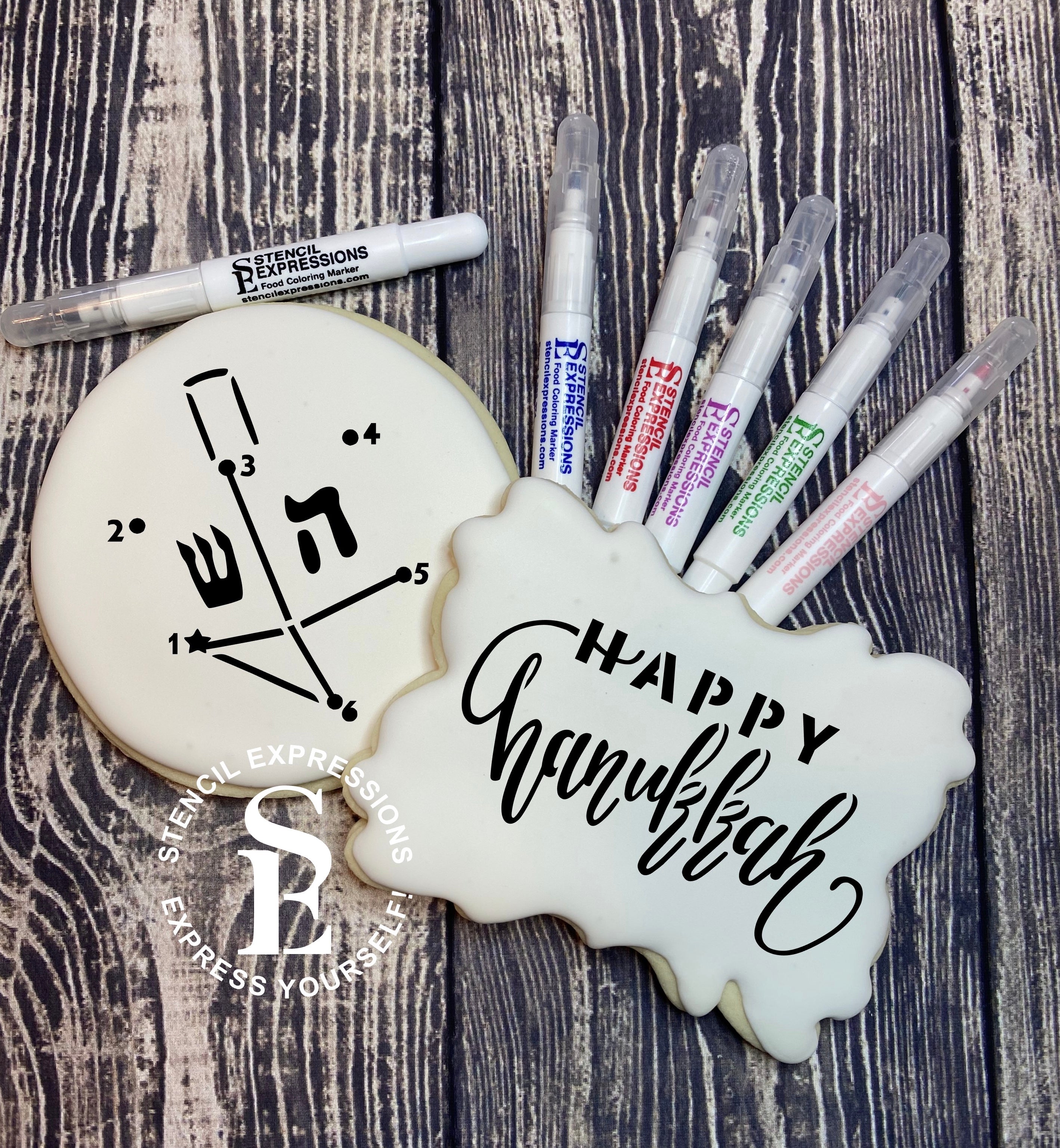 Happy Hanukkah Hand-Lettered Stencil Digital Design