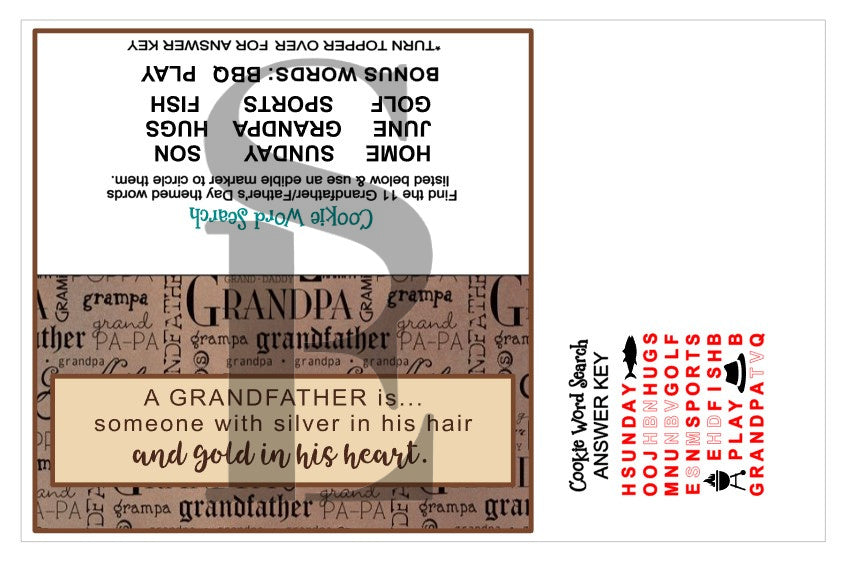 Father's Day Grandfather Word Search Stencil w/ Bonus Bag Topper & Answer Key Digital Design Cookie Stencil