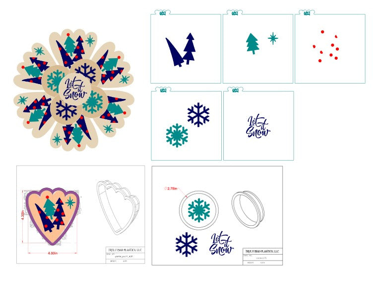 Boho Trees Let It Snow Snowflakes Platter 6 Pc Digital Design