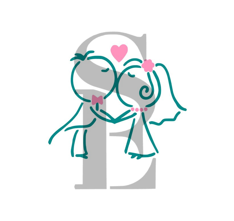 Wedding Couple Layered Stick Figures #2 Digital Design – Stencil Expressions
