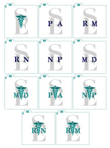 Medical Caduceus MD RN NP PA RM, Single and Layered Digital Design Cookie Stencil