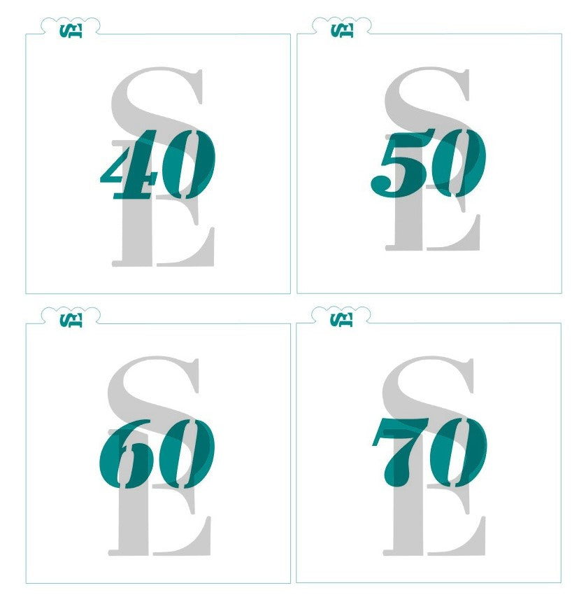 40, 50, 60 or 70 Numbers Digital Design Cookie Stencils great for anniversaries or birthdays