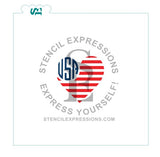 USA Flag Heart Layered Stencil Digital Design