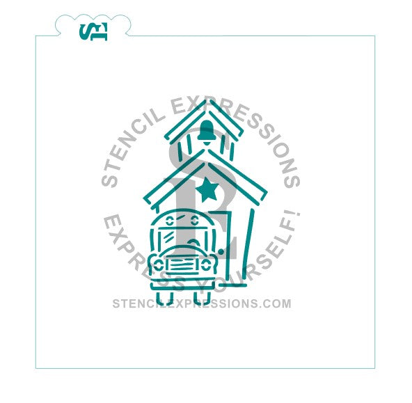 School House and Bus PYO Stencil for Cookies, Cakes & Culinary