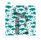 Ocean Fish and Starfish Background Single and Layered Digital Design Cookie Stencil