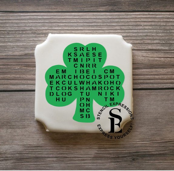 St. Patrick's Day Word Search Stencil w/ Bonus Bag Topper & Answer Key for Cookies, Culinary